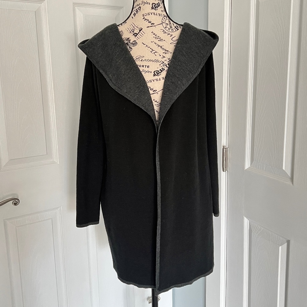 BNCI Blanc Noir Gray Wool Blend Hooded Cardigan Sz S